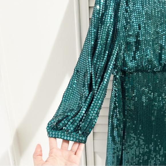 Whistles Dena Teal Sequin Long Sleeve Mini Dress Size US 14 - Picture 7 of 12